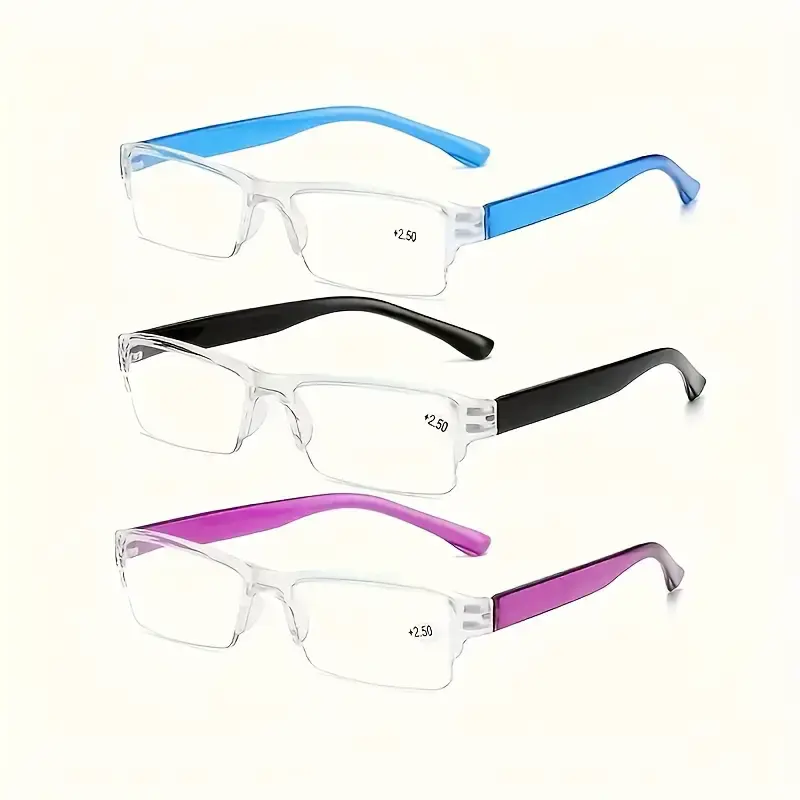 3pcs Reading Glasses Ultra-Light HD Reading Glasses for Men & Women - Stylish Square Frame, Portable Design, Adjustable