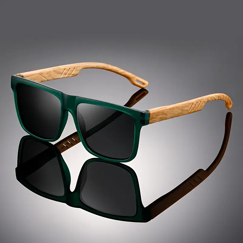 Retro Square Sunglasses UV400 - Wood Grain Temples & Spring Hinges, Classic Vintage for Outdoor Leisure