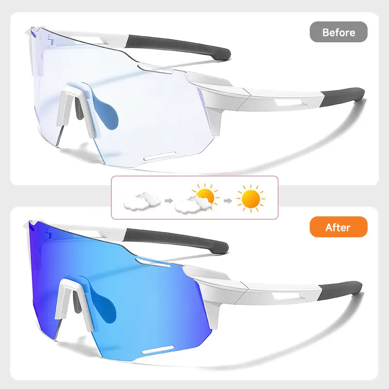 New Photochromic Cycling Sports Sunglasses Unisex UV400 Color Film Lenses Sun Glasses Men Women Biking Goggles