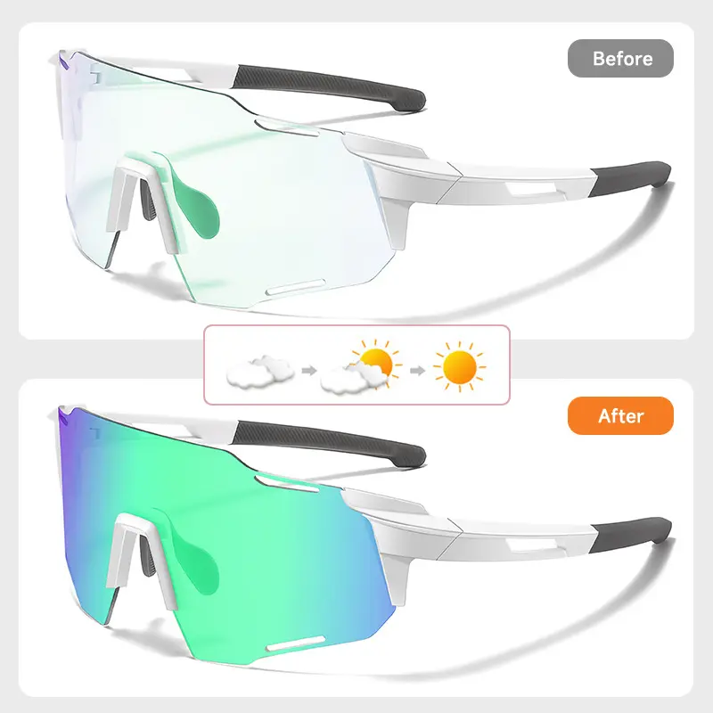 New Photochromic Cycling Sports Sunglasses Unisex UV400 Color Film Lenses Sun Glasses Men Women Biking Goggles