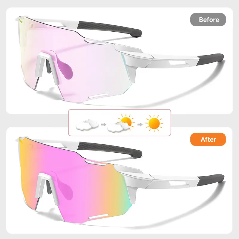 New Photochromic Cycling Sports Sunglasses Unisex UV400 Color Film Lenses Sun Glasses Men Women Biking Goggles