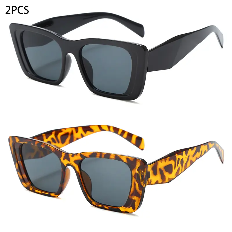 2PCS Unisex Plastic Square Fashion Sunglasses For Beach Play And Daily Photography