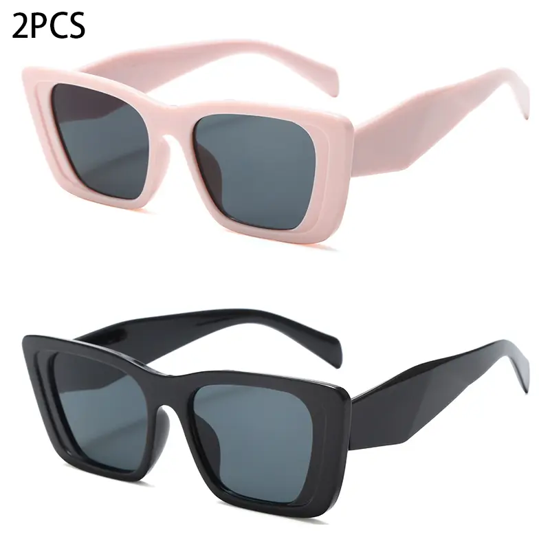 2PCS Unisex Plastic Square Fashion Sunglasses For Beach Play And Daily Photography
