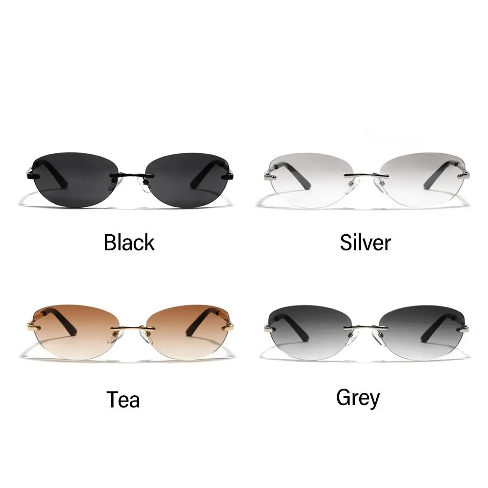 Rimless Sunglasses Women Fashion Oval 2000'S Brand Designer Sun Glasses Y2k Wrap Around Transparent Eyewear Gradient Shades