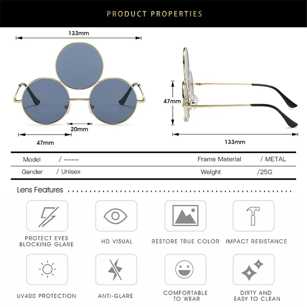 Novel Third Eye Round Metal Frame Sunglasses Chinese Style Erlang God Three Eyes Glasses Funny Party Halloween Cosplay Glasses