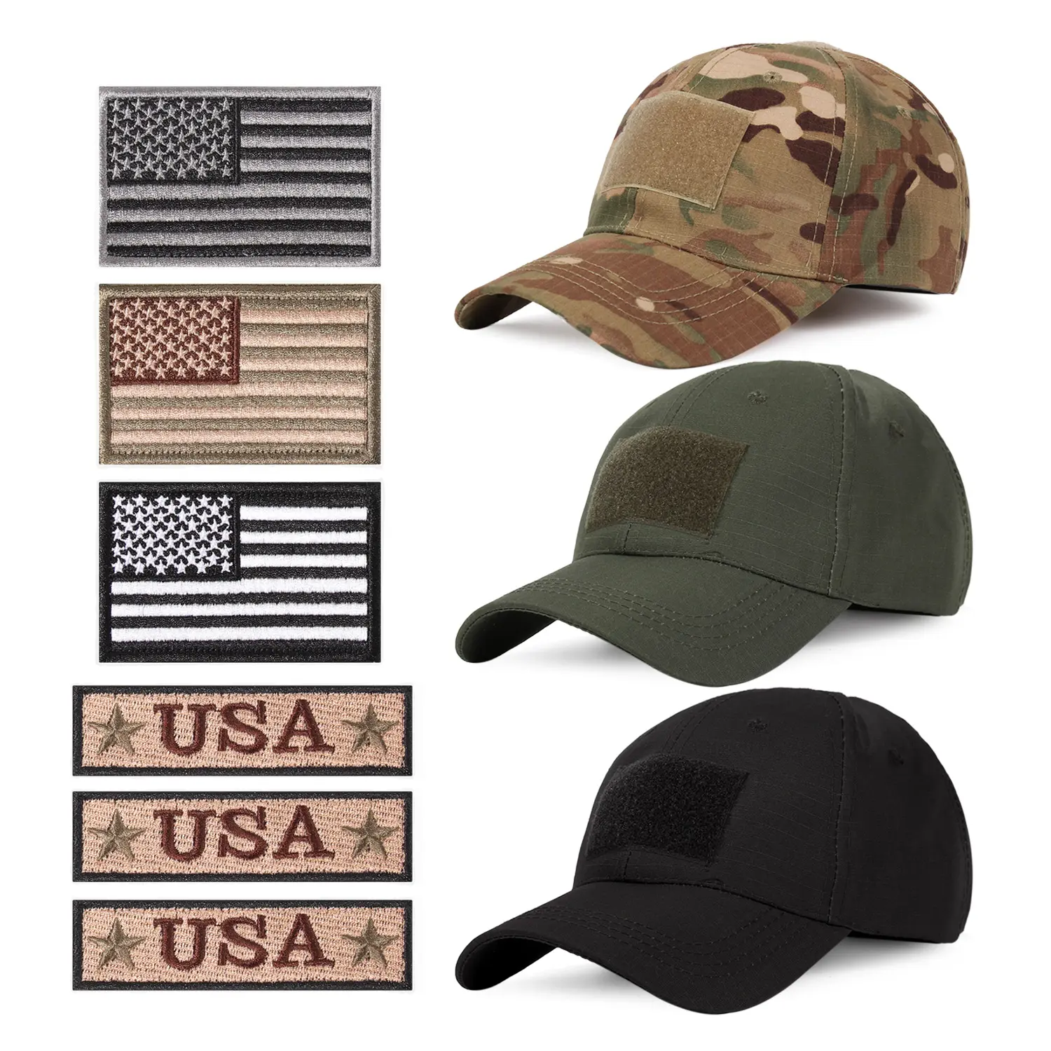 Unisex Classic Baseball Cap American Flag Embroidery Hat Patches Outdoor Summer Sports Hat Cap Combat Caps