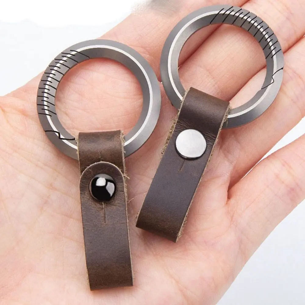 Titanium TC4/Cowhide Key Rings Keychain Buckle Pendant Super Lightweight Man Car Keychain Creativity Gift EDC Outdoor Small Tool