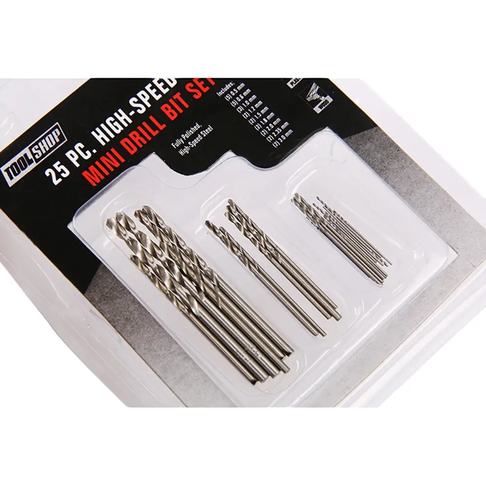 25pcs/set Micro Drill Bits Set 0.5mm~3mm For PCB Crafts& Jewelry Steel Twist Drill Bit Sets For Rotary Tools Wood Drilling