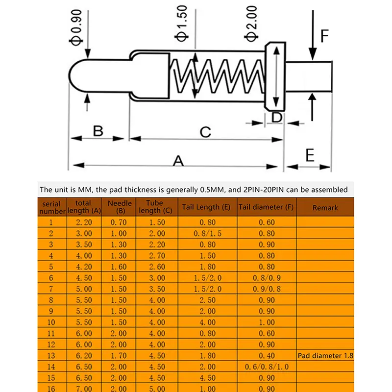 10Pcs Pogo Pin Connector Pogopin Battery Spring Loaded Contact SMD Needle PCB 3 4 5 6 7 8 9 10 12 14 MM Test Prob