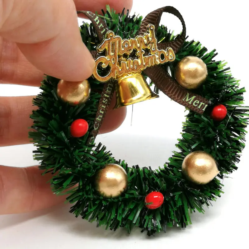 Miniature Christmas Wreath Mini Hanging Xmas Wreath Dollhouse Christmas Tree Decoration Garland Wall Decoration Accessories