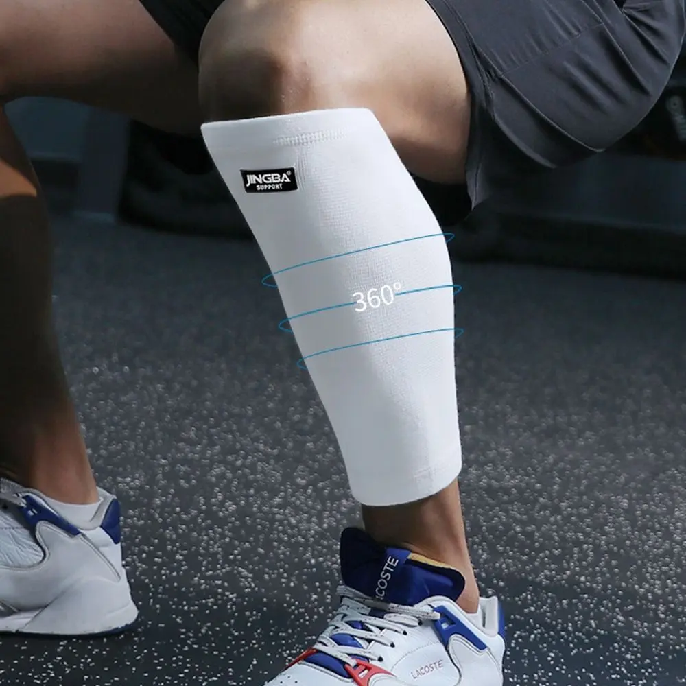 White Calf Support Knitting Shin Splint & Calf Protector Damping Compression Sleeves for Men Women Basketball Soccer Running