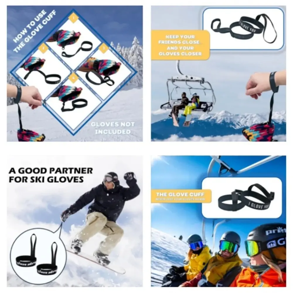 4PCS Ski Glove Wrist Strap Glove Holder Sport Glove Strap Elastic Wrist Leash For Snowboard Ski Mountaineering Outdoor Sports