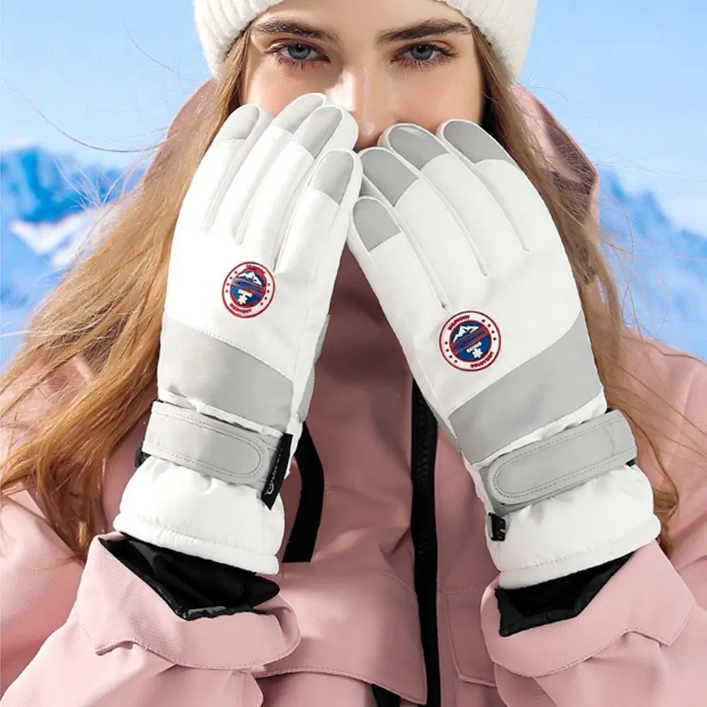 1 Pair Winter Snowboard Ski Gloves Non-slip Touch Screen Waterproof Motorcycle Cycling Plush Warm Riding Gloves