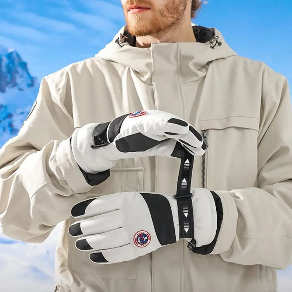 1 Pair Winter Snowboard Ski Gloves Non-slip Touch Screen Waterproof Motorcycle Cycling Plush Warm Riding Gloves