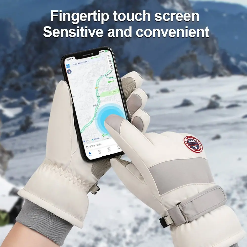 1 Pair Winter Snowboard Ski Gloves Non-slip Touch Screen Waterproof Motorcycle Cycling Plush Warm Riding Gloves