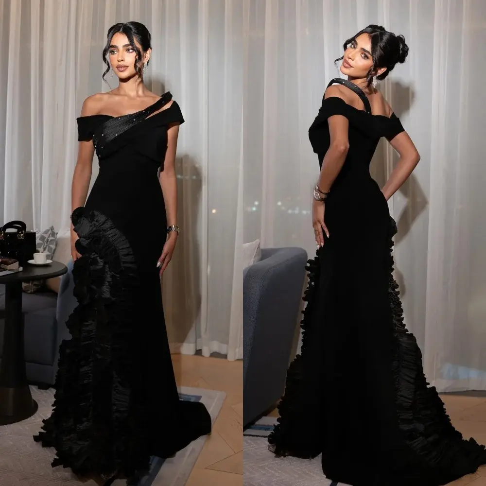 Customized Fashion High Quality Jersey Pleat Sequined Ruched Mermaid Off-the-shoulder Long Dresses Cocktail Dresses Pastrol