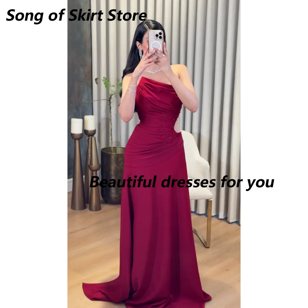 Saudi Evening Dresses for Woman Customized Sexy Strapless Pleat Floor Length Jersey Arabic Prom Party Gowns 2025