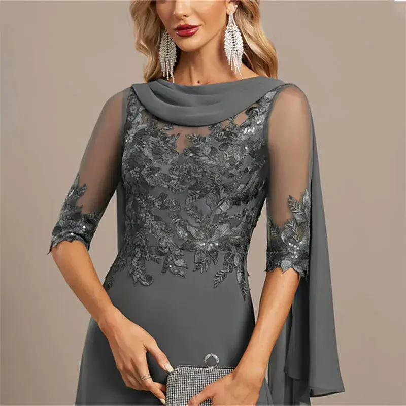 Customized Elegant A-Line Mother Of The Bride Dress O Neck Half Sleeve Lace Appliqued Wedding Guest Dress For Women Wedding