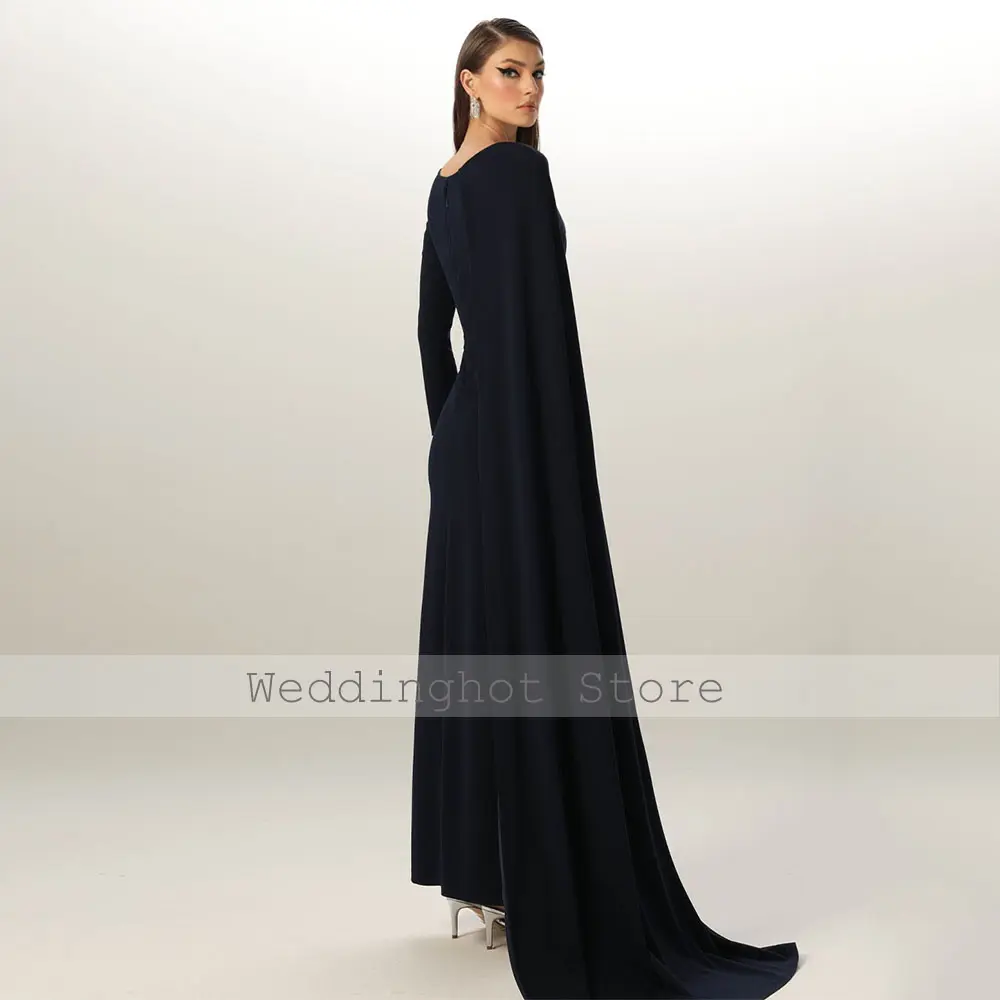 Black Evening Dress Long Sleeve O Neck Cut-Out Column Formal Evening Gowns Maxi Draped Modern Women's Party Dresses 2025