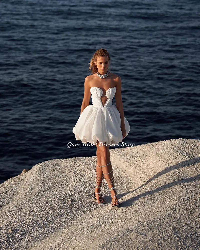 Qanz Satin Sweetheart Exposed Short Wedding Dress Vestidos Para Mujer Elegantes Y Bonitos White Vestidos De Novia Customized