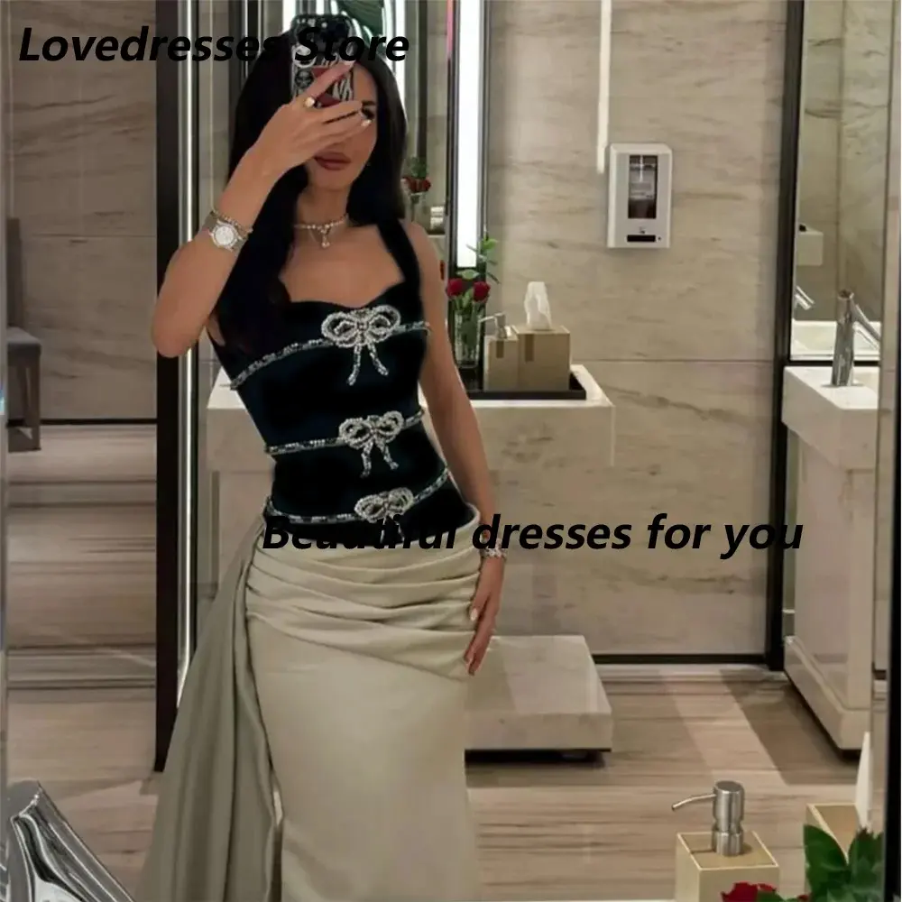 Customized Color Contrast Evening Dress Fashion Sexy Black Top Sweetheart Crystals Pleat Satin Mermaid Long Prom Dress 2025