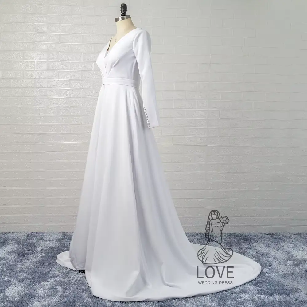 Customized Court Train Classic Wedding Dresses Floor Length Women Bridal Gowns Full Sleeve with Sashes Women's Dress Robe De