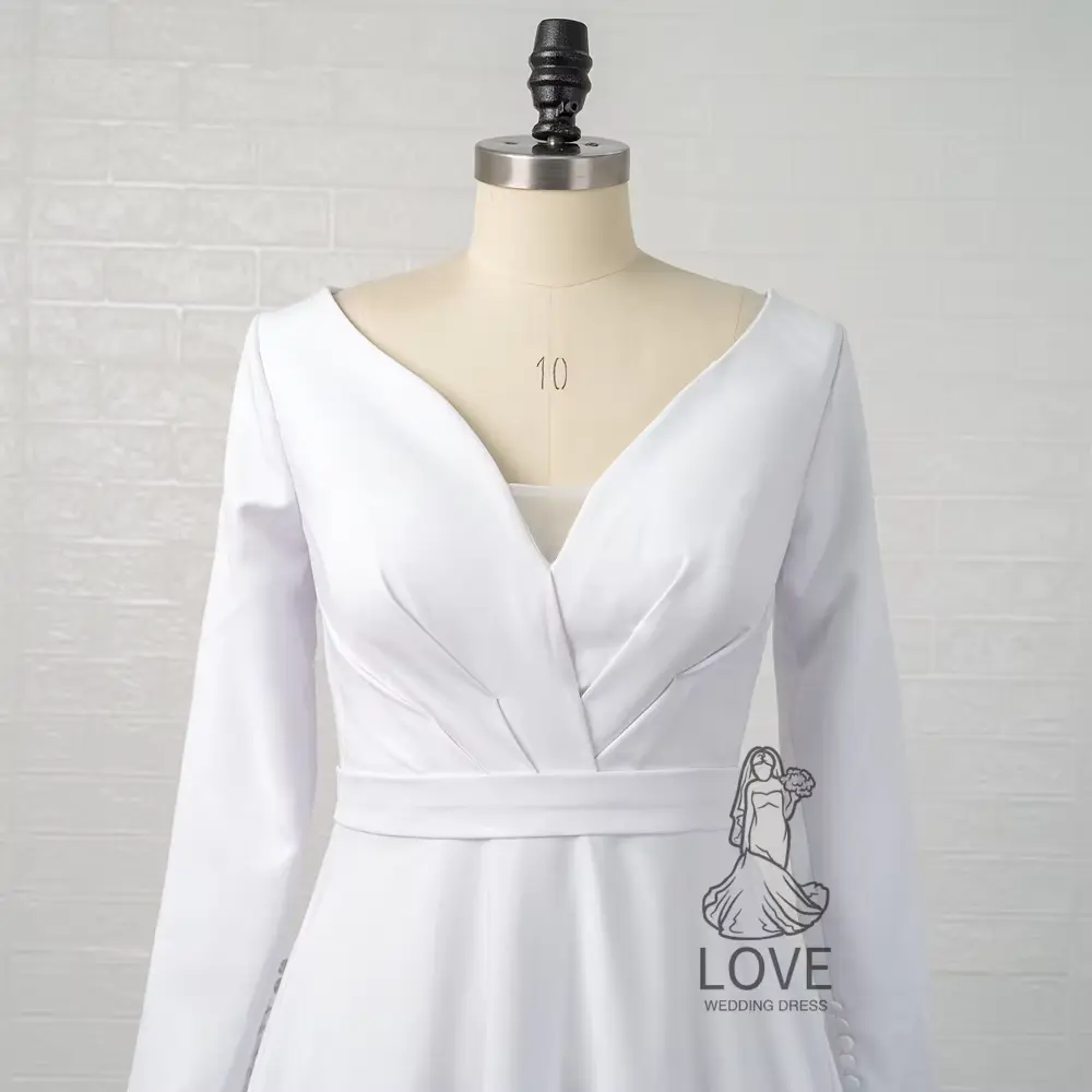Customized Court Train Classic Wedding Dresses Floor Length Women Bridal Gowns Full Sleeve with Sashes Women's Dress Robe De