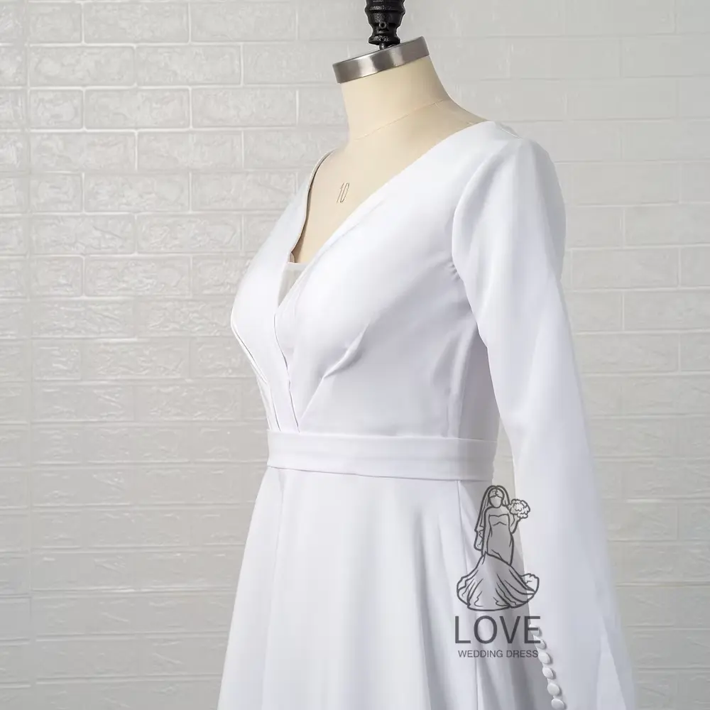 Customized Court Train Classic Wedding Dresses Floor Length Women Bridal Gowns Full Sleeve with Sashes Women's Dress Robe De