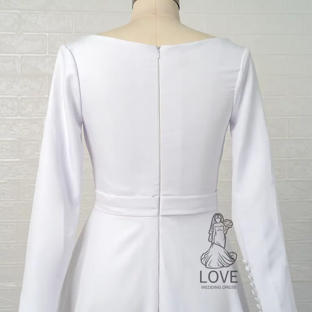 Customized Court Train Classic Wedding Dresses Floor Length Women Bridal Gowns Full Sleeve with Sashes Women's Dress Robe De
