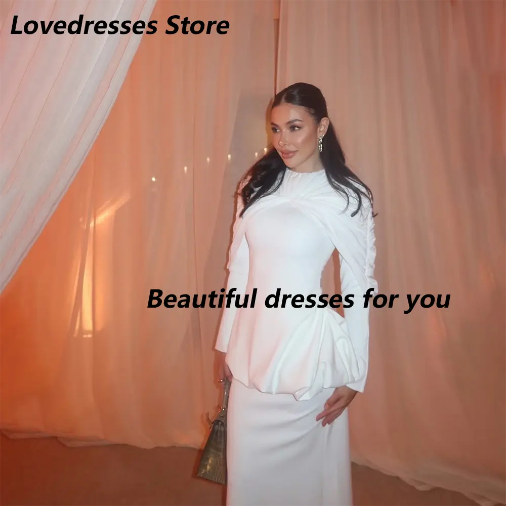 Elegant Mermaid Evening Dress Customized High Neck Long Sleeves Simple Formal Prom Gown for Weddings Party Dresses 2025