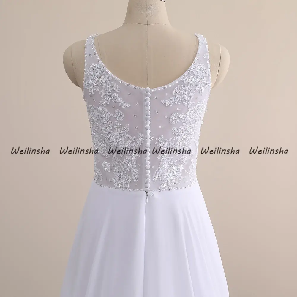Customized Wedding Dresses V-Neck Cap Sleeve 2025 Chiffon A Line Sweep Train Bridal Gowns Lace Applique Summer Bridal Dress
