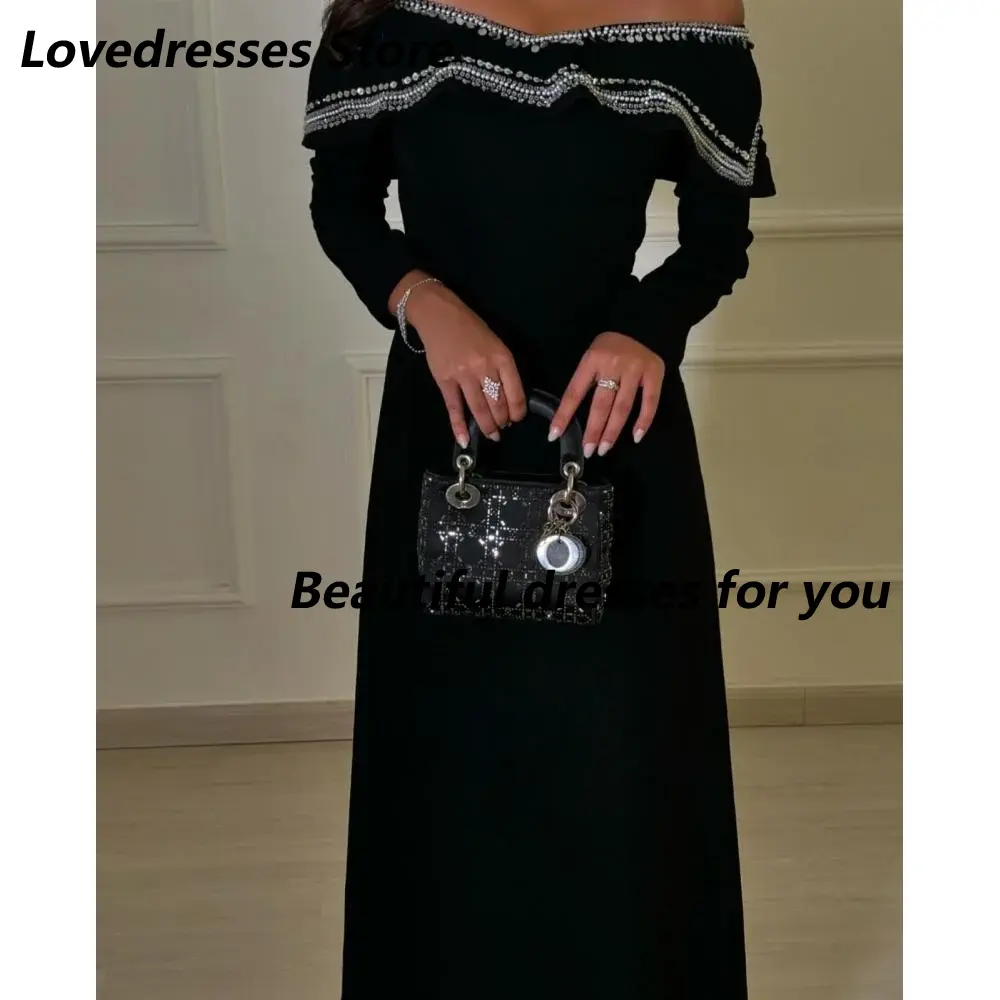Elegant Long Off The Shoulder Beads Evening Dresses for Women Floor-Length A-Line Prom Formal Wedding Guest Special Events