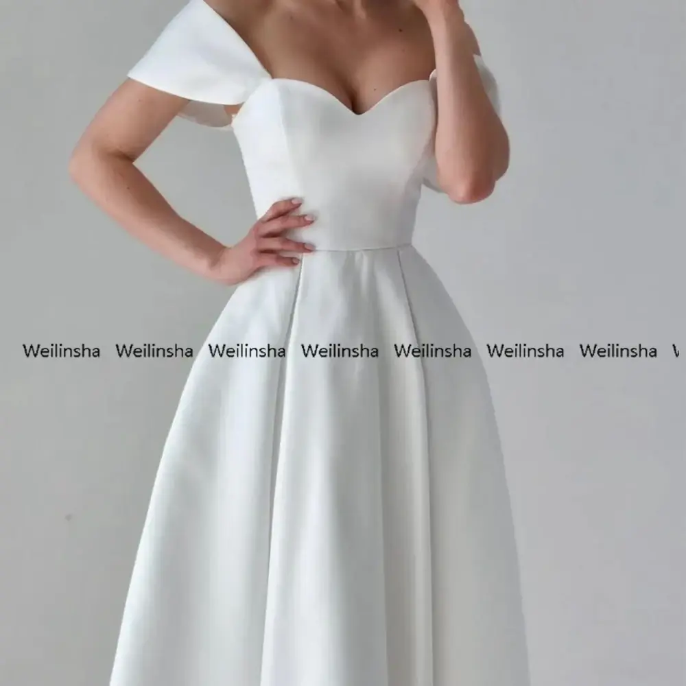 Customized Summer Cheap Stretch Satin Wedding Dresses White Sweetheart Women Dress Off Shoulder Bridal Gowns 2025