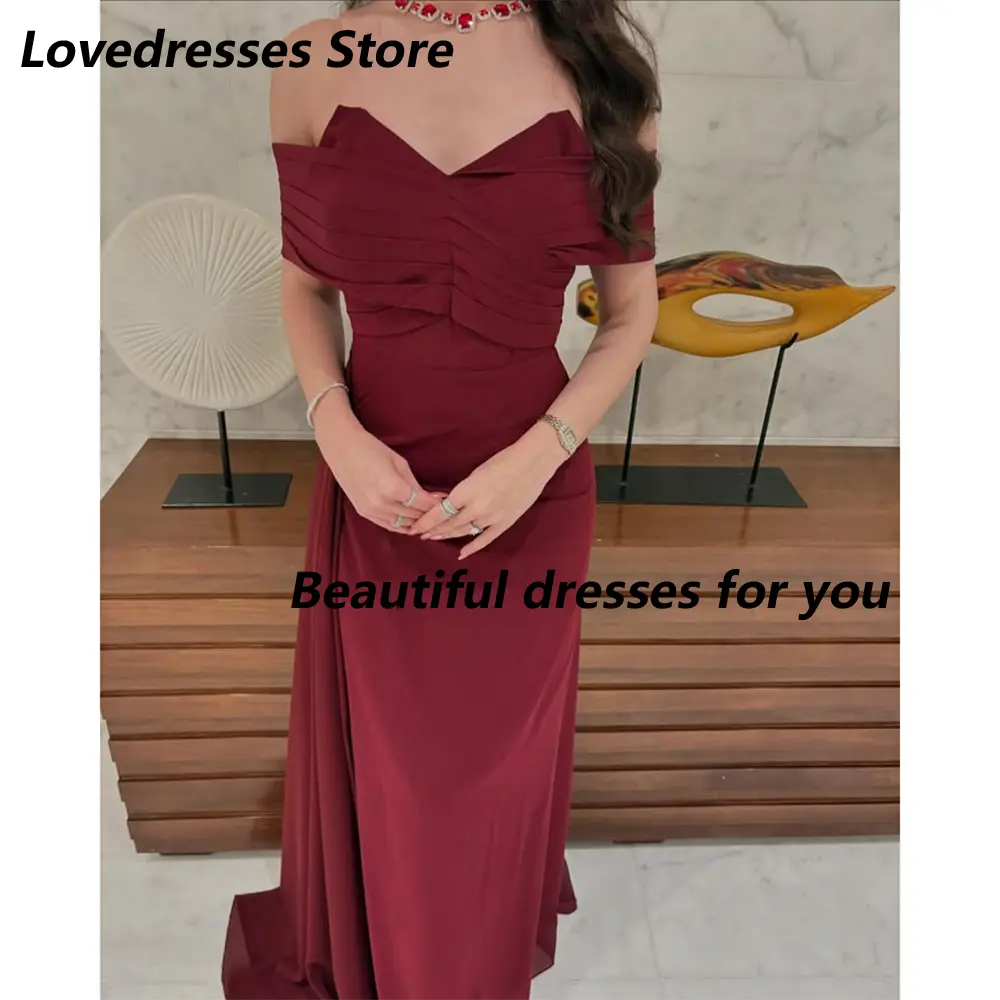 Burgundy Evening Dress Off The Shoulder Pleated V-Neck Mermaid Prom Gowns for Women Floor Length Formal Party Dress Customized