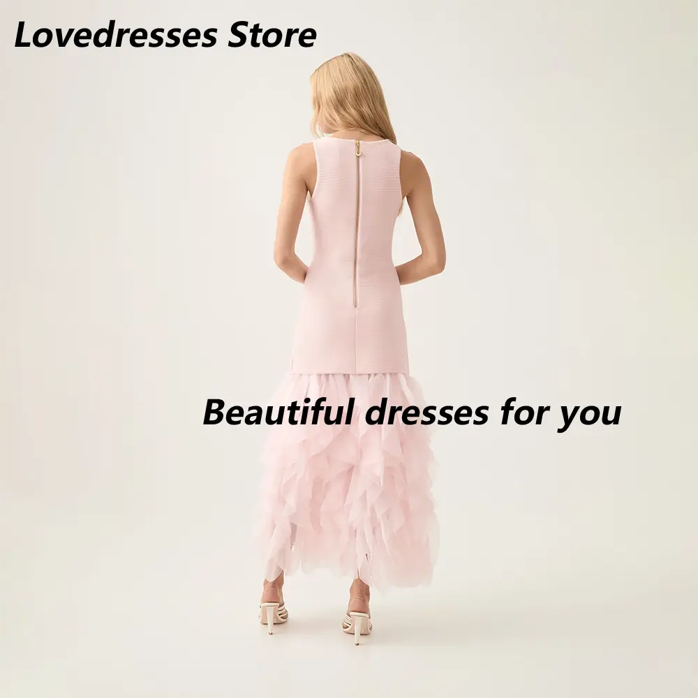 Pink Evening Dress Customized Scoop Neck Modern Prom Gown Elegant Pleats Zipper Back Sleeveless Party Dresses Vestido De Noche