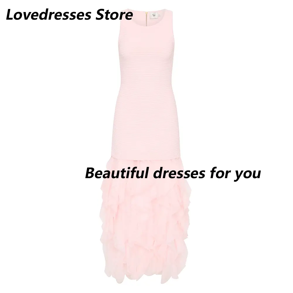 Pink Evening Dress Customized Scoop Neck Modern Prom Gown Elegant Pleats Zipper Back Sleeveless Party Dresses Vestido De Noche