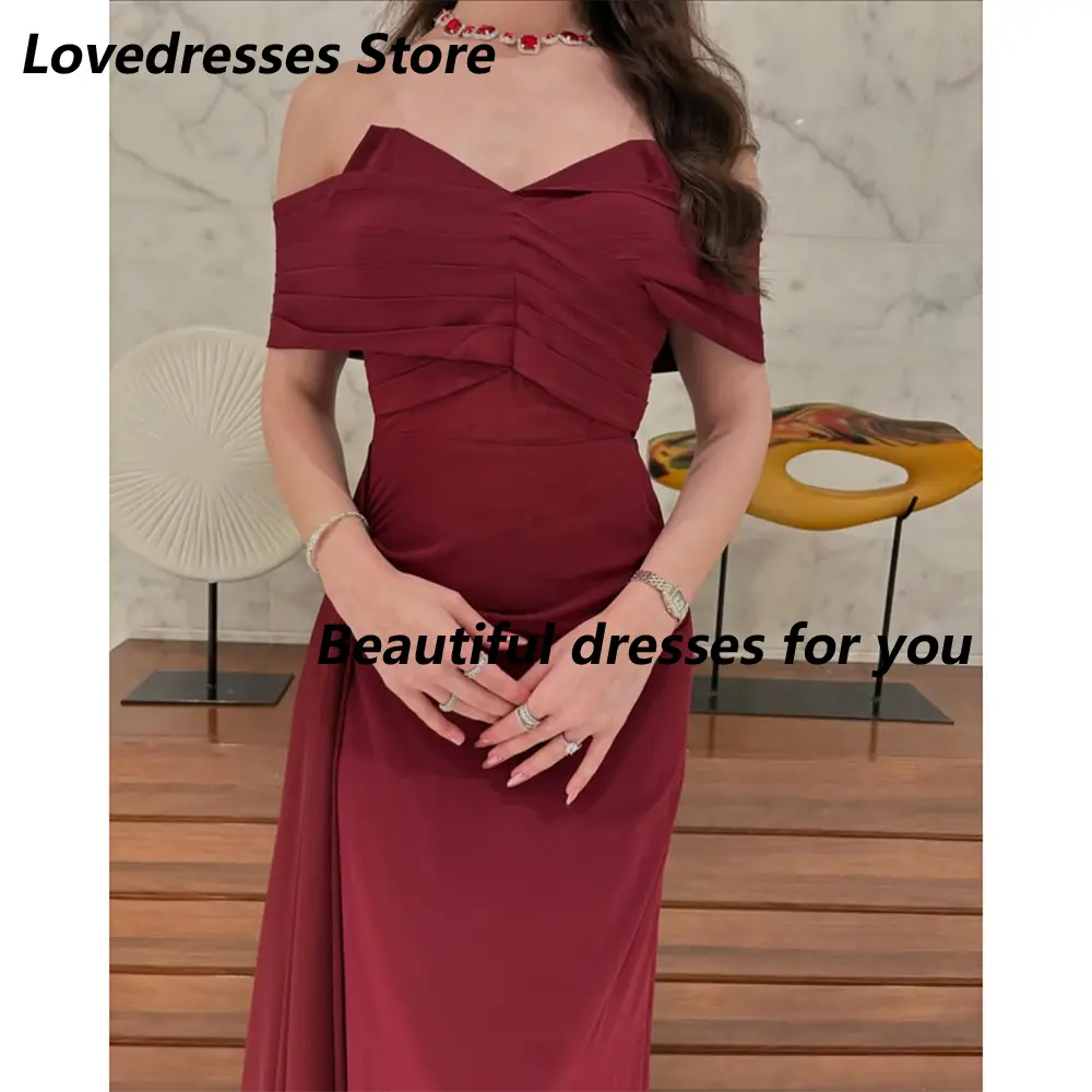 Burgundy Evening Dress Off The Shoulder Pleated V-Neck Mermaid Prom Gowns for Women Floor Length Formal Party Dress Customized