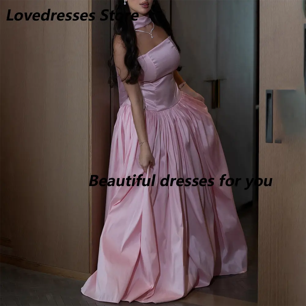 Elegant Wedding Guest Dresses for Women Pink A Line Formal Party Gowns Pleat Satin Split Strapless Evening Dress Long Customized