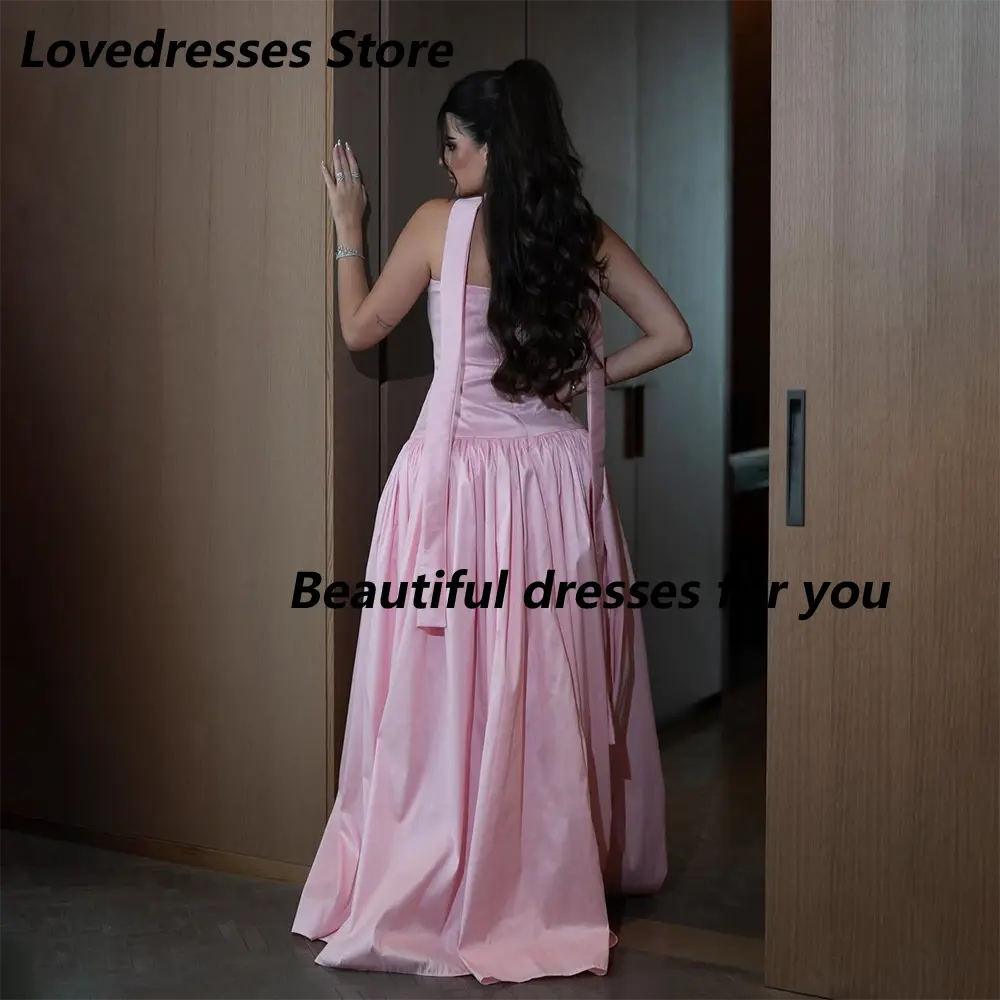 Elegant Wedding Guest Dresses for Women Pink A Line Formal Party Gowns Pleat Satin Split Strapless Evening Dress Long Customized