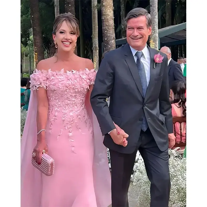 Customized Elegant Pink Mermaid Mother of The Bride Dress Lace Applique Evening Prom Formal Party Birthday Celebrity Gowns Dress