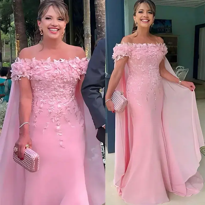 Customized Elegant Pink Mermaid Mother of The Bride Dress Lace Applique Evening Prom Formal Party Birthday Celebrity Gowns Dress