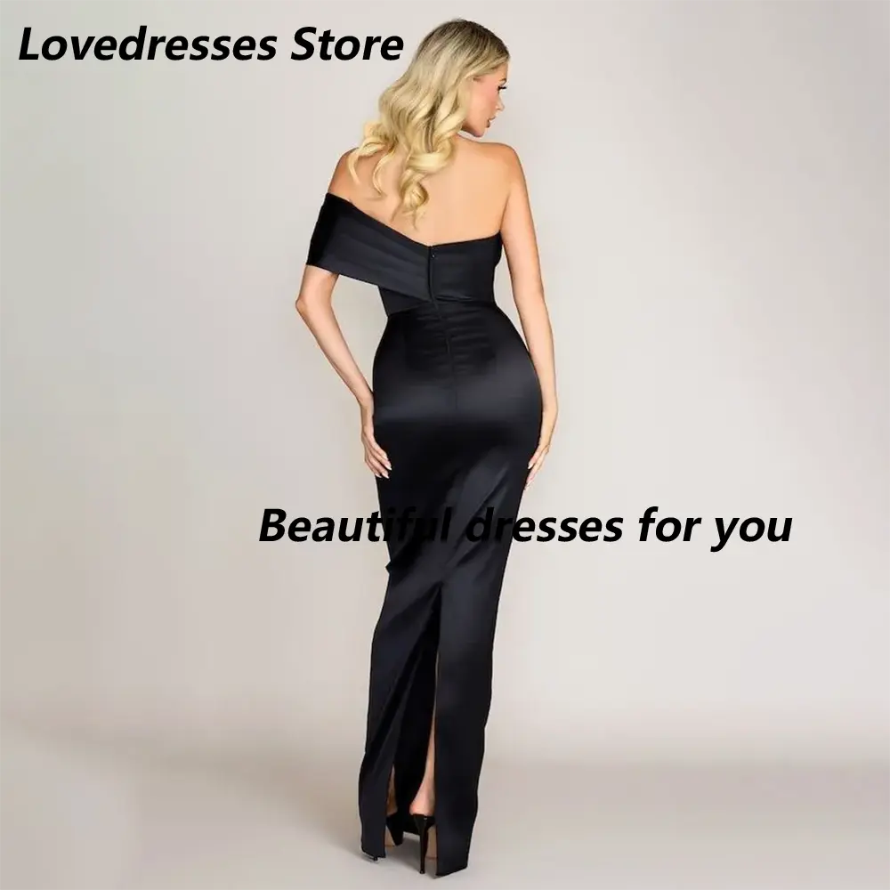 Elegant Prom Dress One Shoulder Floor Length Bridesmaid Gowns for Women Black Satin Pleated Formal Party Dresses Customized