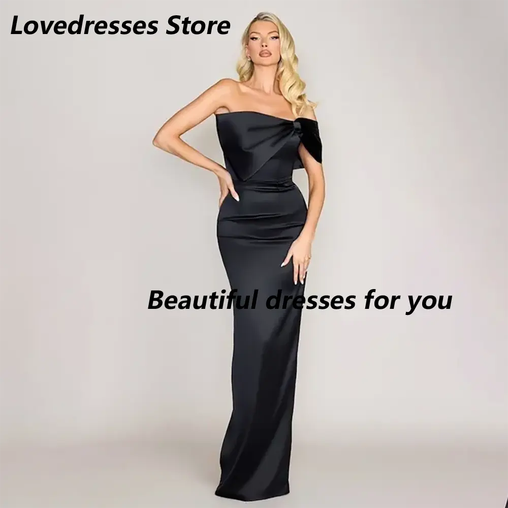 Elegant Prom Dress One Shoulder Floor Length Bridesmaid Gowns for Women Black Satin Pleated Formal Party Dresses Customized