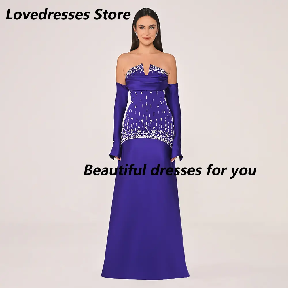 Pink Mermaid Evening Dress Customized Strapless Crystals Prom Gown Pleat Satin Saudi Arab Formal Occasion Dresses 2025