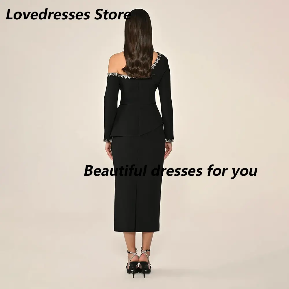 Evening Dress for Women Long Sleeves Column Midi Evening Gowns Tea Length One Shoulder Elegant Wedding Guest Gown Customized