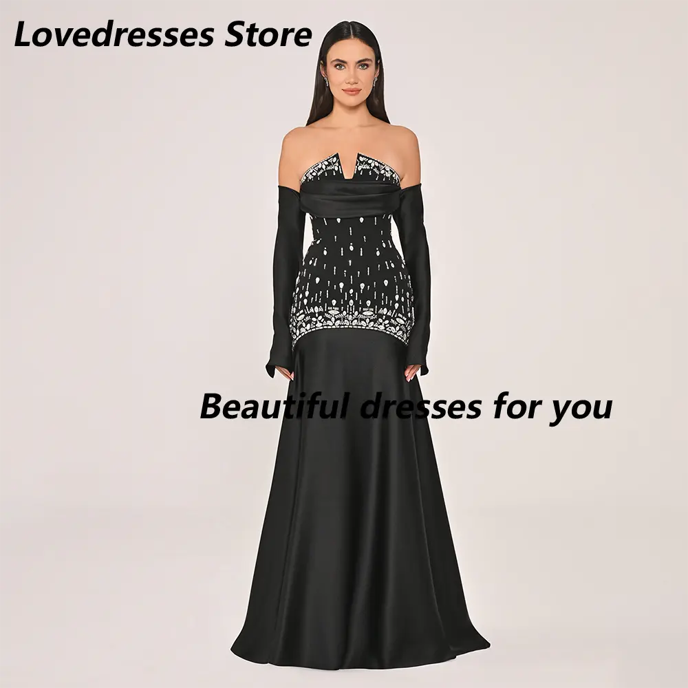Pink Mermaid Evening Dress Customized Strapless Crystals Prom Gown Pleat Satin Saudi Arab Formal Occasion Dresses 2025