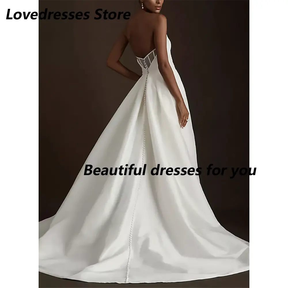 Classic Wedding Dress A-Line Sweetheart Vintage Satin Bridal Gown Split Front Button Back Sweep Train Bride Dresses
