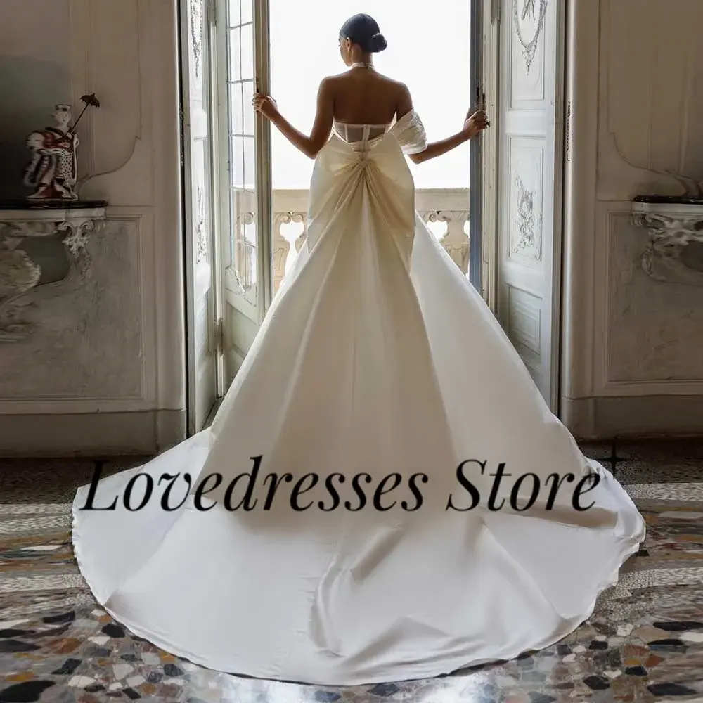 Customized Simple Sheath Satin Wedding Dress Bride Elegant Detachable Single-Shoulder Sweetheart Bridal Gowns 2025