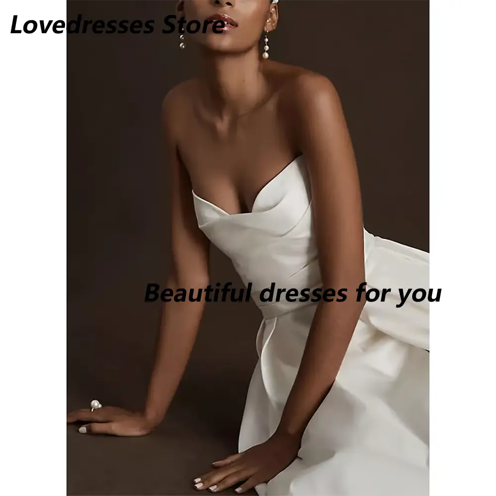Classic Wedding Dress A-Line Sweetheart Vintage Satin Bridal Gown Split Front Button Back Sweep Train Bride Dresses