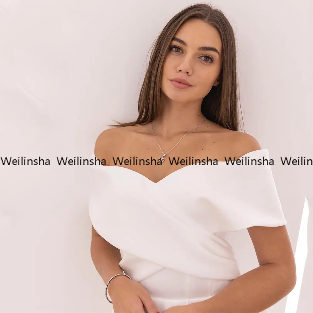 Simple Off The Shoulder White Wedding Dresses Customized 2025 A Line High Quality Satin Bridal Gowns for Marriage Midi Length